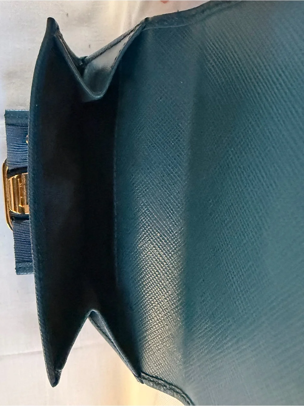 Salvatore Ferragamo Teal Leather Bow Wallet with Gold Hardware